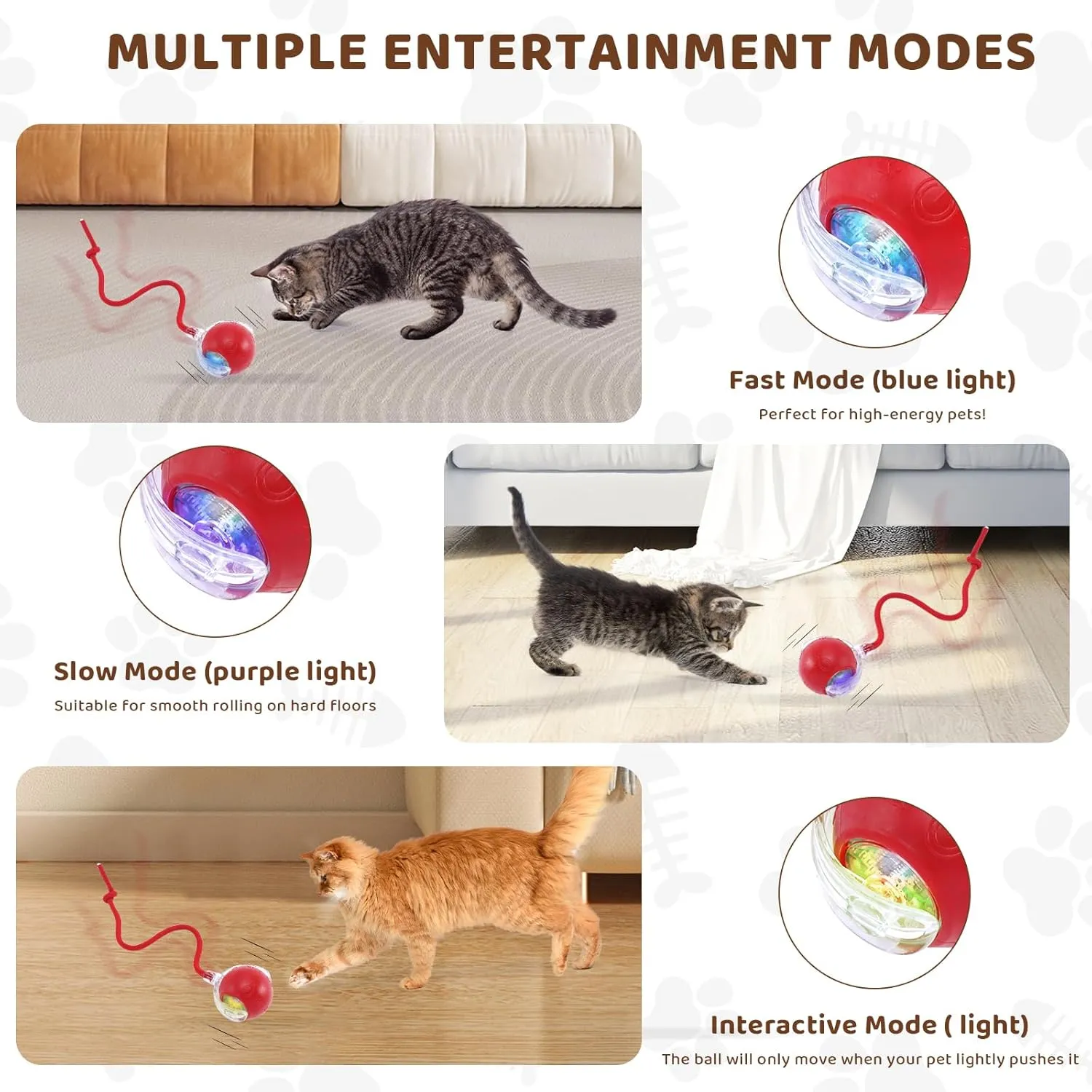 Interactive Cat Toys with Motion Activated and Chirping, Imitation Mice Design, Rechargeable Smart Pet Ball Toy for Indoor Cats and Kitten - Light Red