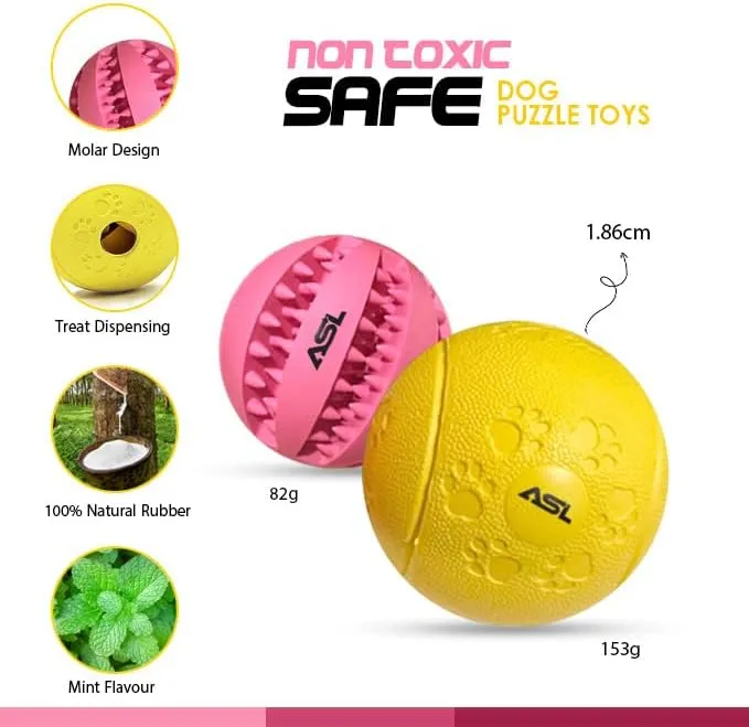 Interactive Dog Treat Ball, 2-Pack Durable Chew Balls for Puppies and Dogs