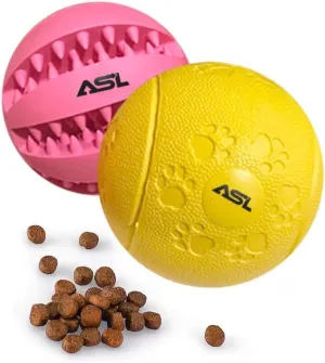 Interactive Dog Treat Ball, 2-Pack Durable Chew Balls for Puppies and Dogs