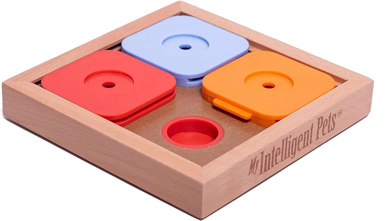 Interactive Sudoku Puzzle for Small Dogs and Cats - Basic Brain Pet Toy - 4 Treat-Hiding Holes, Medium Wood and Plastic Design
