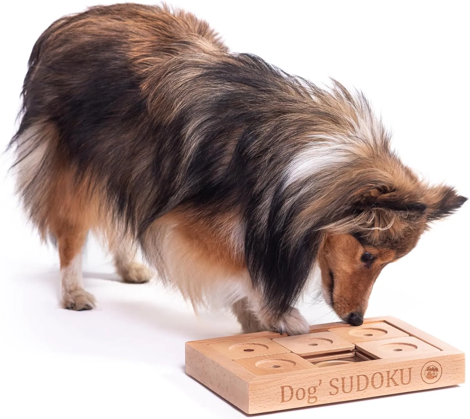 Interactive Wooden Sudoku Puzzle for Cats and Small Dogs - Advanced Brain Pet Toy - 6 Treat-Hiding Holes, Small All-Wood Design