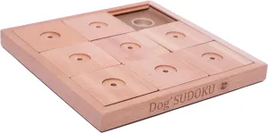 Interactive Wooden Sudoku Puzzle for Large Dogs - Expert Brain Pet Toy - 9 Treat-Hiding Holes, Large All-Wood Design