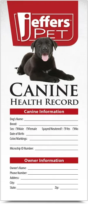 Jeffers Canine Health Records, Single Pack - Health Tracker & Monitor Logbook for Vaccinations, Treatment and Wellness, Includes Owner Info, Veterinary Record Keeper, Dog Care Organizer
