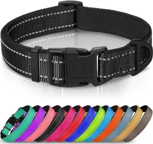 Joytale Reflective Dog Collar,Soft Neoprene Padded Breathable Nylon Pet Collar Adjustable for Medium Dogs,Black,M
