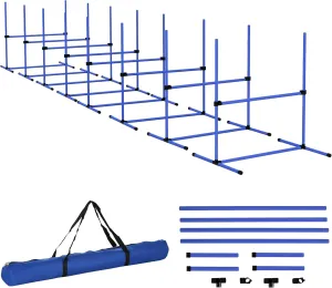 Kaimei 8 Piece Dog Agility Training Obstacle Course Set, Adjustable Height Jump Bars, Includes Carry Bag, Blue