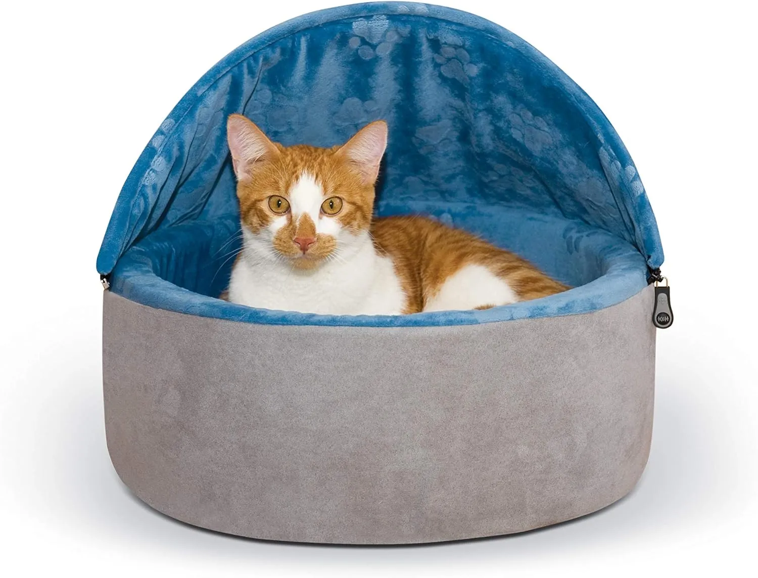 K&H Pet Products Self-Warming Kitty Bed Hooded Pet Bed for Cats or Dogs Blue/Gray Small 16 Inches