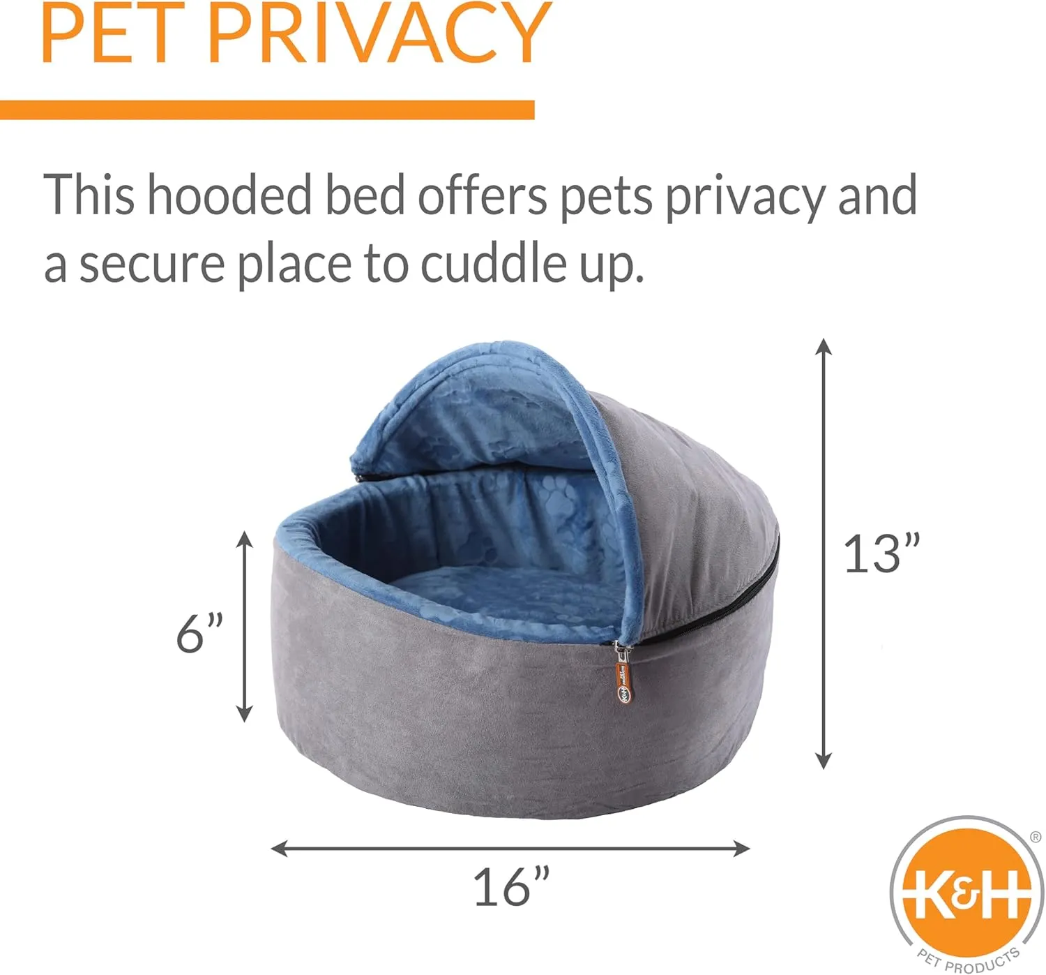 K&H Pet Products Self-Warming Kitty Bed Hooded Pet Bed for Cats or Dogs Blue/Gray Small 16 Inches