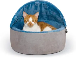 K&H Pet Products Self-Warming Kitty Bed Hooded Pet Bed for Cats or Dogs Blue/Gray Small 16 Inches
