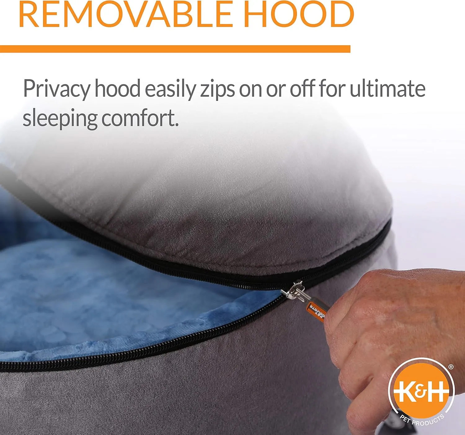 K&H Pet Products Self-Warming Kitty Bed Hooded Pet Bed for Cats or Dogs Blue/Gray Small 16 Inches