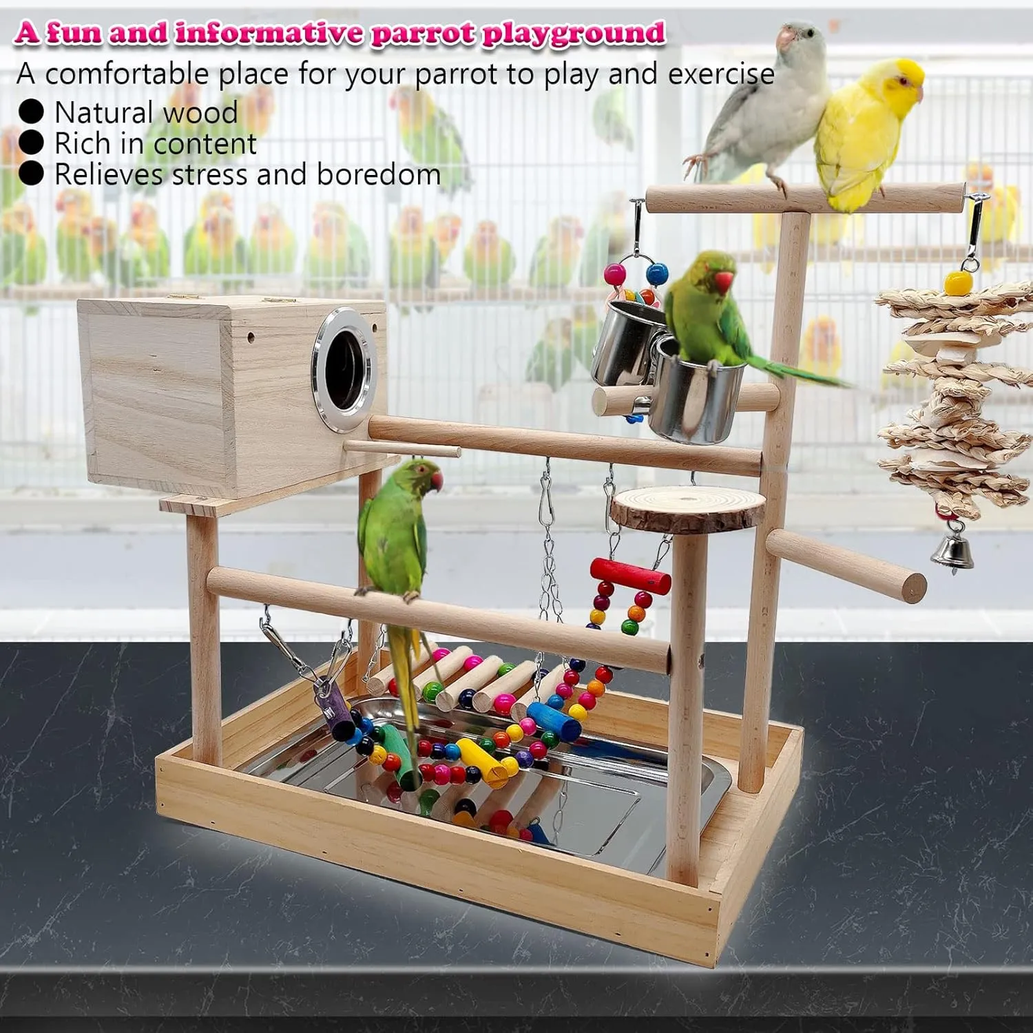 kathson Bird Playground,Parrot Play Stand,Parakeet Play Gym with Breeding Box and Food Cups,Cockatiel Perch Stand with Chewing&Exercise Toys,Birds Playstand for Budgie Conures Lovebirds