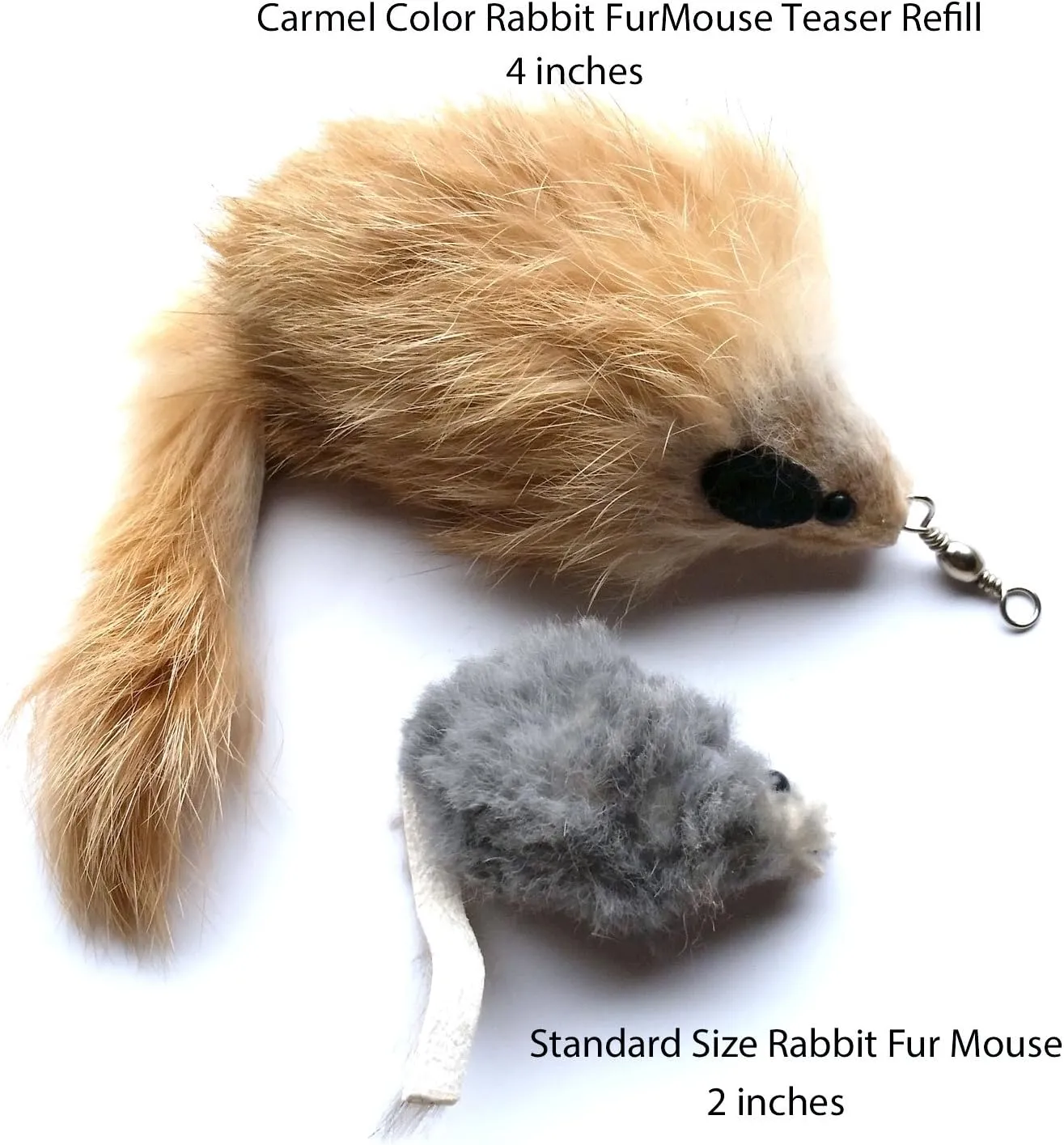 Kats'N Us Cat Wand Refill - Real Rabbit Fur Mouse- Carmel Color
