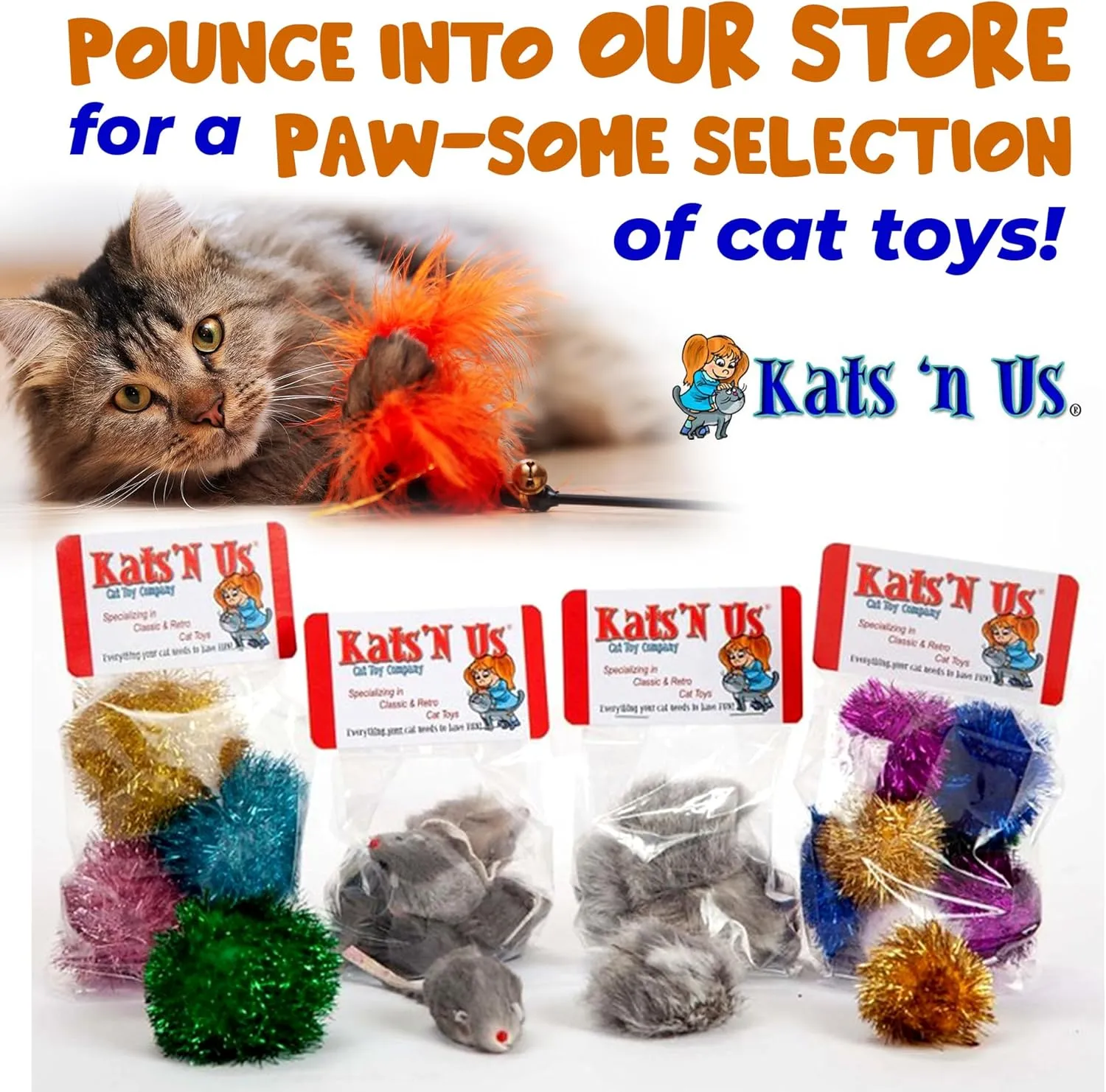 Kats'N Us Cat Wand Refill - Real Rabbit Fur Mouse- Carmel Color