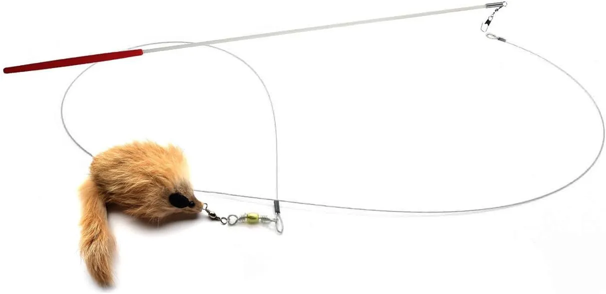 Kats'N Us Realistic Rabbit Fur Cat Toy Wand - Furry Mouse with Bell, Interactive Toy Mice for Cats, Cat Entertainment Wand Toy - Caramel 4 Inch Mouse