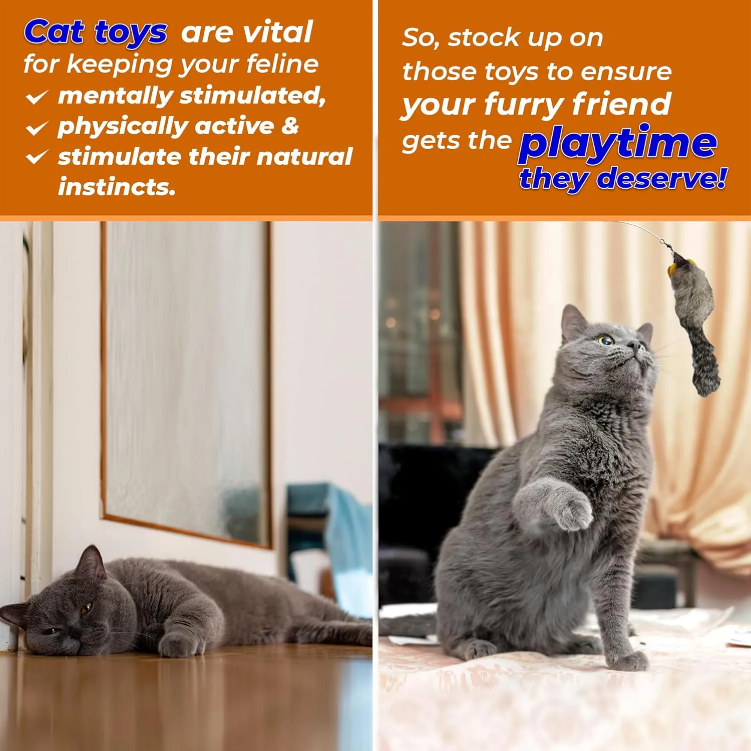 Kats'N Us Realistic Rabbit Fur Cat Toy Wand - Furry Mouse with Bell, Interactive Toy Mice for Cats, Cat Entertainment Wand Toy - Caramel 4 Inch Mouse