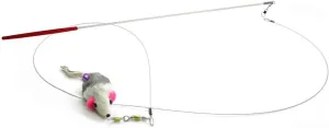 Kats'N Us Realistic Rabbit Fur Cat Toy Wand - Furry Mouse with Bell, Interactive Toy Mice for Cats, Cat Entertainment Wand Toy - Gray White 2 Inch Mouse