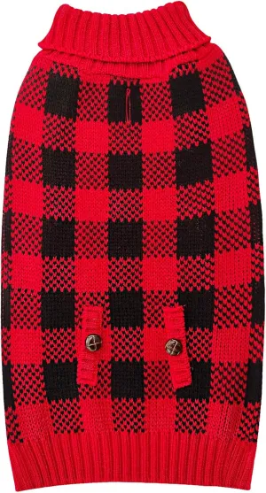 KYEESE Christmas Dogs Sweaters Buffalo Check Dog Christmas Outfit with Leash Hole Turtleneck Dogs Cable Knit Puppy Sweaters Pullover for Cold Weather