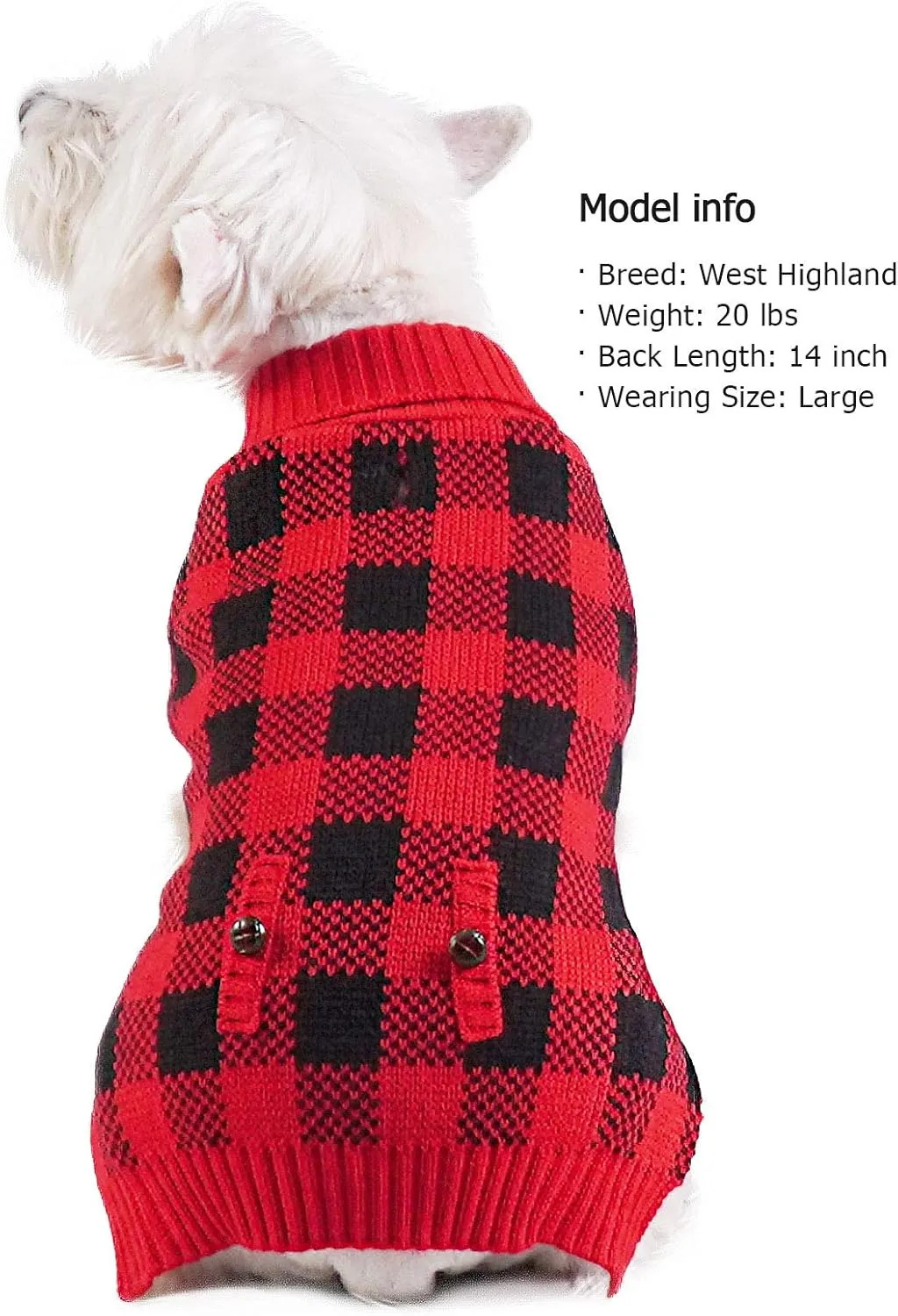 KYEESE Christmas Dogs Sweaters Buffalo Check Dog Christmas Outfit with Leash Hole Turtleneck Dogs Cable Knit Puppy Sweaters Pullover for Cold Weather