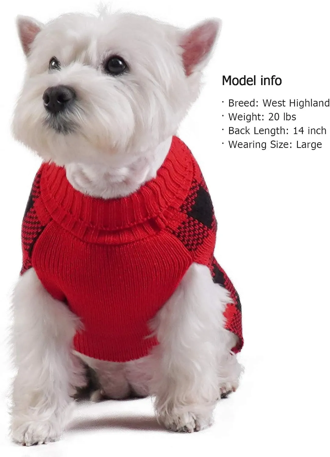 KYEESE Christmas Dogs Sweaters Buffalo Check Dog Christmas Outfit with Leash Hole Turtleneck Dogs Cable Knit Puppy Sweaters Pullover for Cold Weather