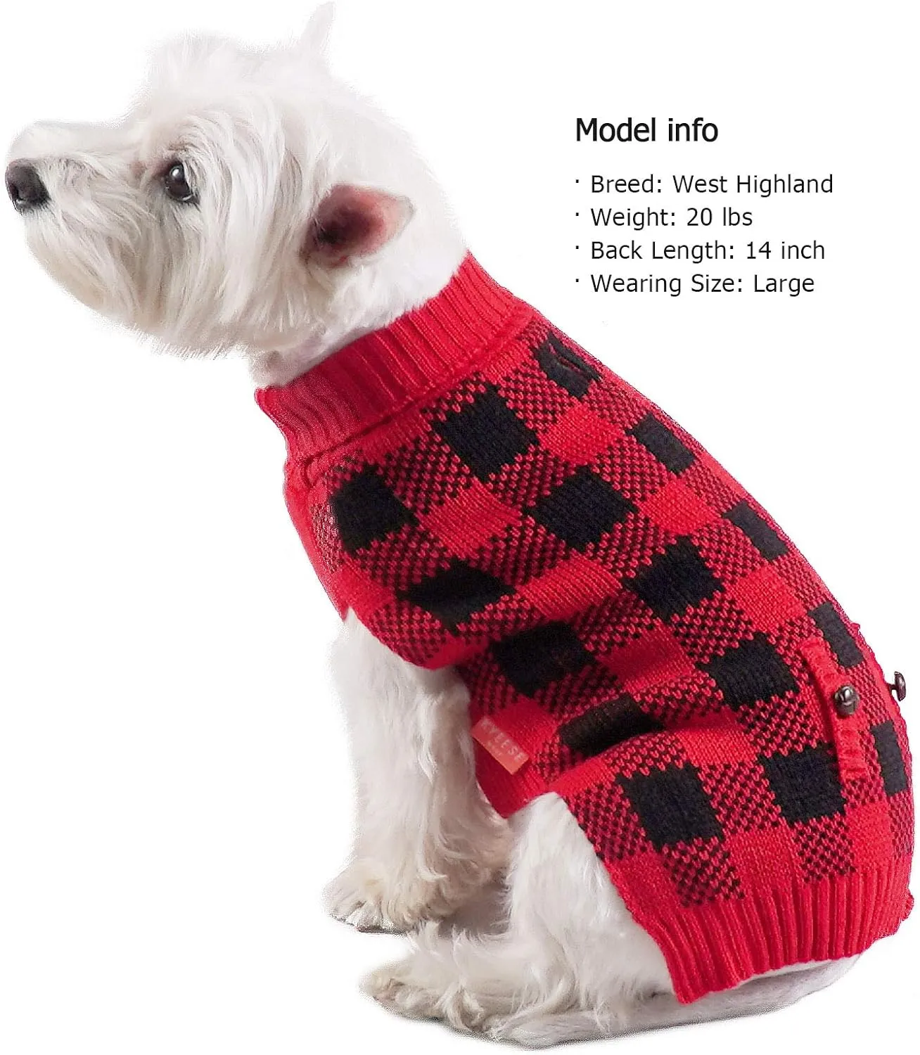 KYEESE Christmas Dogs Sweaters Buffalo Check Dog Christmas Outfit with Leash Hole Turtleneck Dogs Cable Knit Puppy Sweaters Pullover for Cold Weather