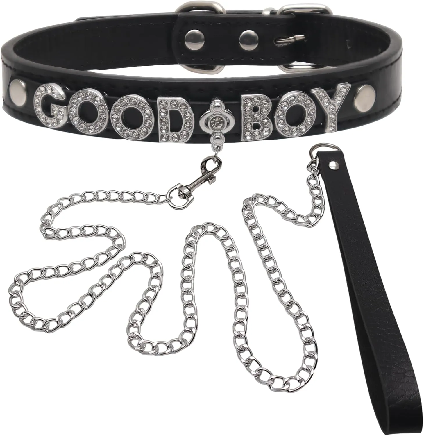Leather Collar Chain Leash Set With Name Letters,Punk Gothic Rock Choker Necklace for Women Men Cosplay Party Gifts