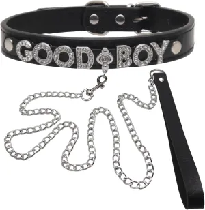 Leather Collar Chain Leash Set With Name Letters,Punk Gothic Rock Choker Necklace for Women Men Cosplay Party Gifts