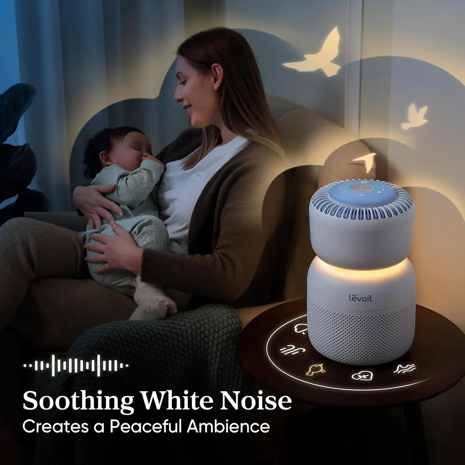 LEVOIT Air Purifier for Baby with White Noise Sound Machine and Blue-Light-Free Night Light in Bedroom, HEPA Filter Removes Ultrafine Particle, AHAM VERIFIDE, 5 Air Quality Monitor, Smart WiFi, Sprout