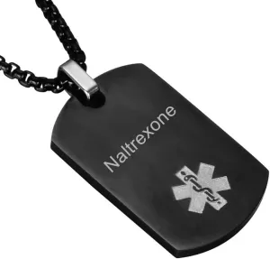 LF Stainless Steel Naltrexone Medical Alert Dog Tag ID Pendant Caduceus Necklace for Men Women Teens Health Alert Monitoring Systems,Black