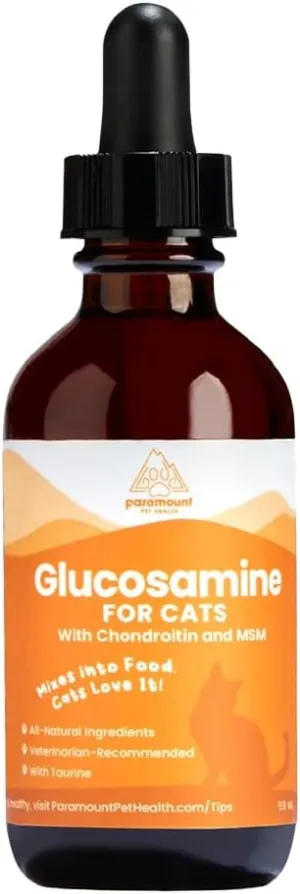 Liquid Glucosamine Chondroitin with MSM for Cats, Hip & Joint Support Cat Supplement, Glucosamine Drops for Senior Felines with Arthritis, 2 Oz