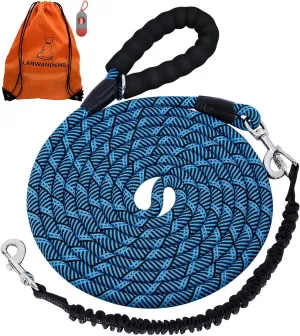 Long Dog Leash with Reflective Threads 15FT 20FT 30FT 50FT,Heavy Duty Bungee Dog Leashes for Small Medium Large Breed Dogs,Shock Absorbing Training Leash for Walking,Hunting,Camping&Yard