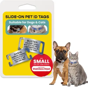 LuckyPet Slide-On Pet ID Tags - Dog Tags Personalized - Durable Engraved Stainless Steel Pet Name Tags - Noiseless Dog Tag - Suitable for Dogs and Cats - Fits 3/8 inch Collars - Small, Closed Ends
