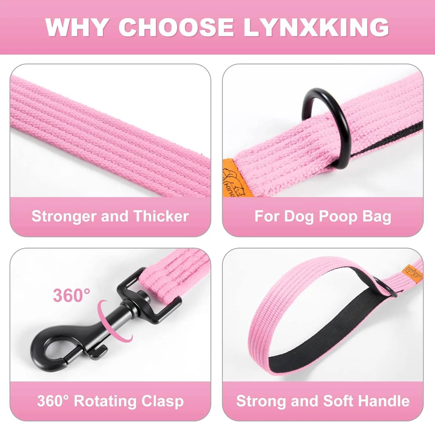 Lynxking Dog Training Leash - Double Handle Heavy Duty 6ft Webbing With 2 Padded Handles - Long Reflective Safety Walking Lead for Small Medium Large Dogs