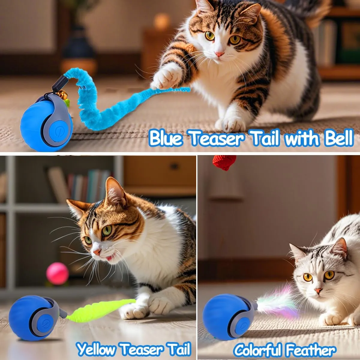 Mity rain Interactive Cat Ball Toy, Self Rolling Ball with Cover, Anti-Scratch for Indoor Cats, Obstacle Avoidance, Speedy Cat Toys for Enrichment, Motion Activated, Blue, 1 Count