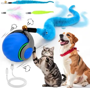 Mity rain Interactive Cat Ball Toy, Self Rolling Ball with Cover, Anti-Scratch for Indoor Cats, Obstacle Avoidance, Speedy Cat Toys for Enrichment, Motion Activated, Blue, 1 Count