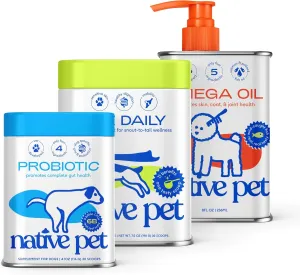 Native Pet Digestive & Wellness Boost Bundle: Daily Multivitamin (30 Scoops), Probiotic for Dogs (30 Scoops) & Omega 3 Fish Oil (8 Oz.) - Supports Digestive Health & Wellness Boost