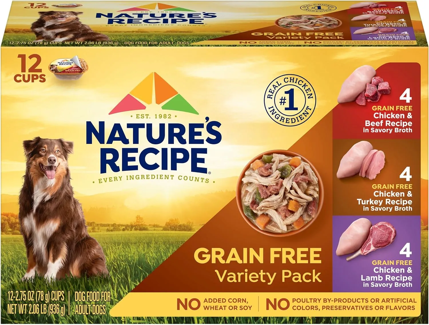 Natures Recipe Grain Free Chicken & Beef, Chicken & Turkey, Chicken & Lamb Wet Dog Food Variety Pack, 2.75 Ounce (Pack of 12)