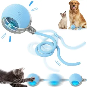 New Interactive Rolling Dog Ball, 360 Smart Interactive Pet Toy Ball, Self Rolling Cat Toys, Motion Activated Balls for Small Medium Dogs Cats (Blue)