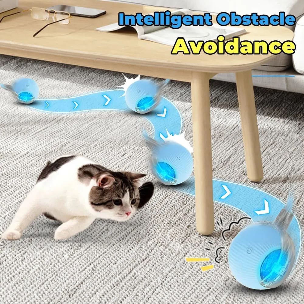 New Interactive Rolling Dog Ball, 360 Smart Interactive Pet Toy Ball, Self Rolling Cat Toys, Motion Activated Balls for Small Medium Dogs Cats (Blue)