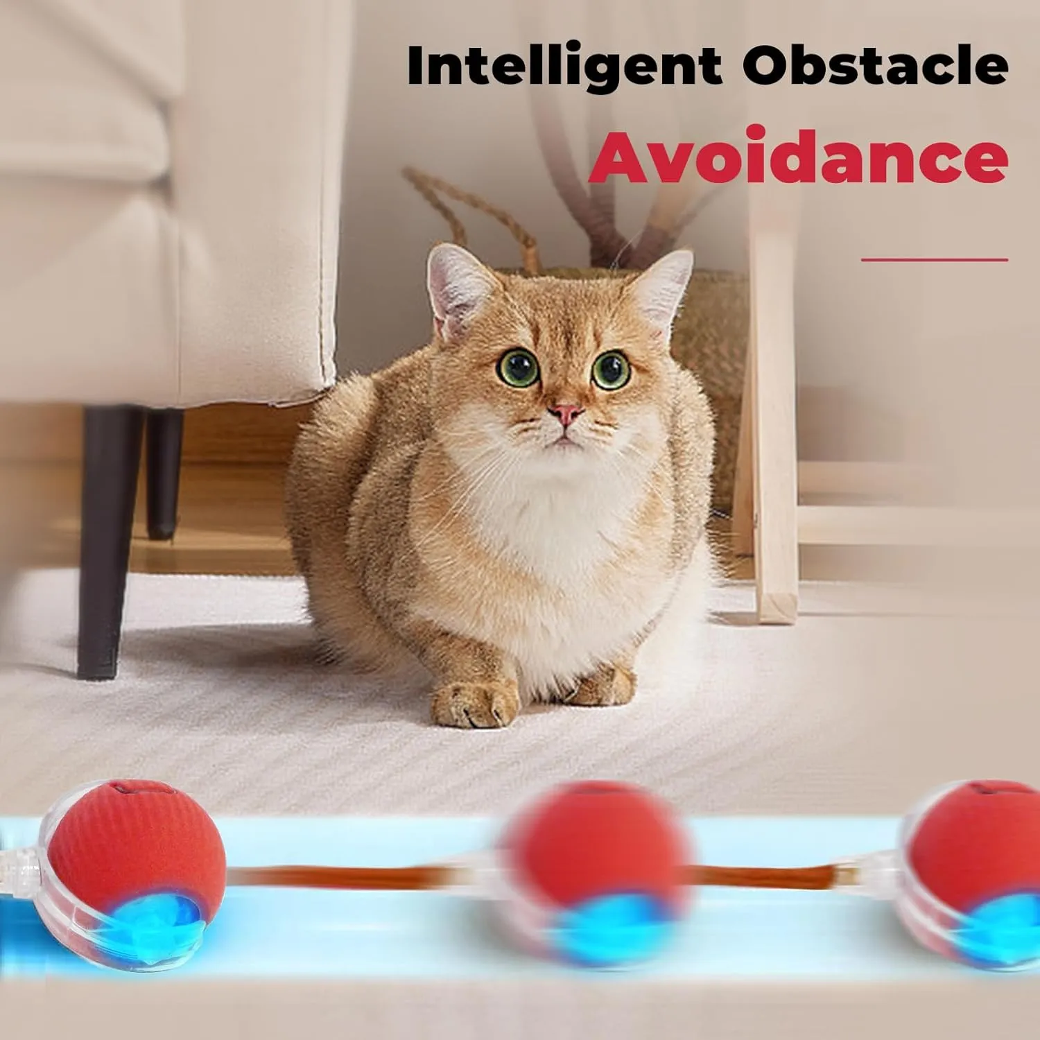 New Interactive Rolling Dog Ball, Interactive Cat Toys for Indoor Cats, 360 Smart Cat Toys Ball for Small Medium Cats Dogs, Red 1pcs