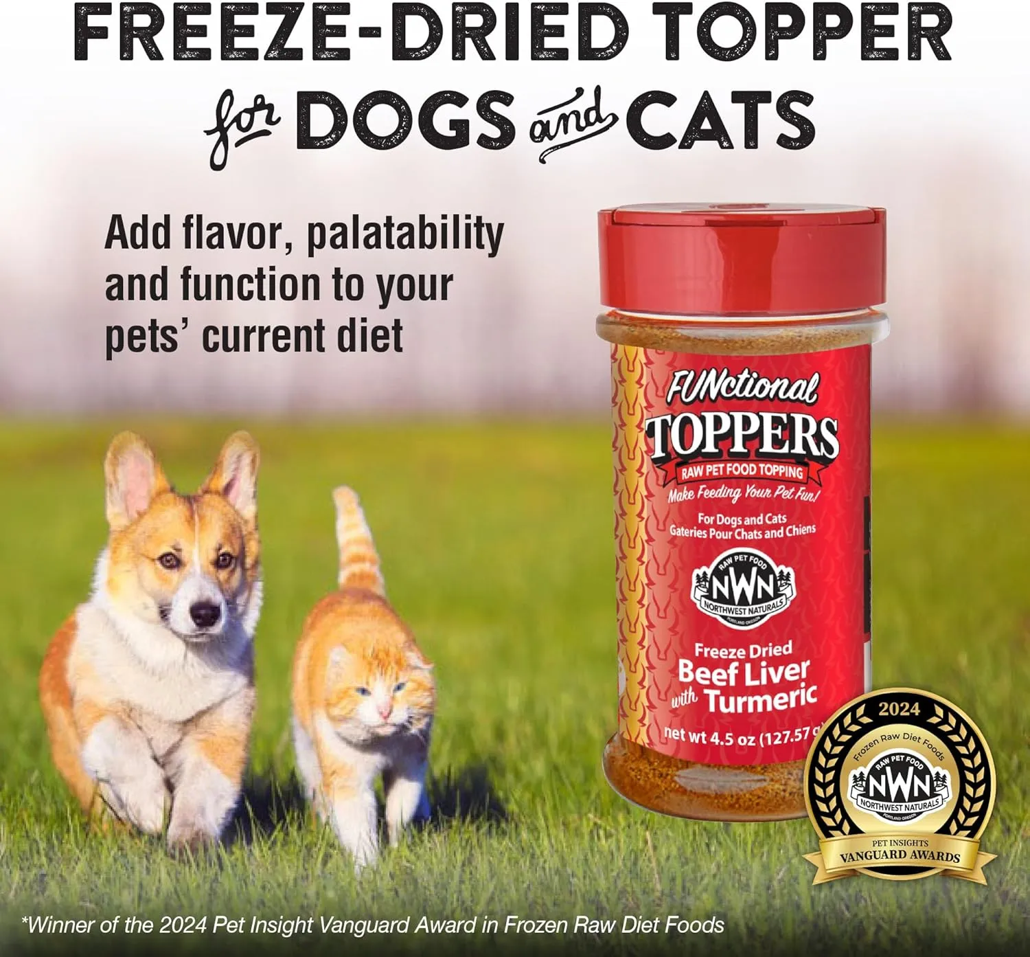 Northwest Naturals Freeze-Dried Beef Liver with Turmeric - Functional Topper for Dogs and Cats - Healthy, Limited Ingredients, Grain Free - Human Grade Pet Food, All Natural - USA Made - 4.5 Oz