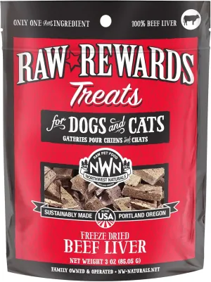 Northwest Naturals Raw Rewards Freeze-Dried Beef Liver Treats for Dogs and Cats - Bite-Sized Pieces - Healthy, 1 Ingredient, Human Grade Pet Food, All Natural - 3 Oz