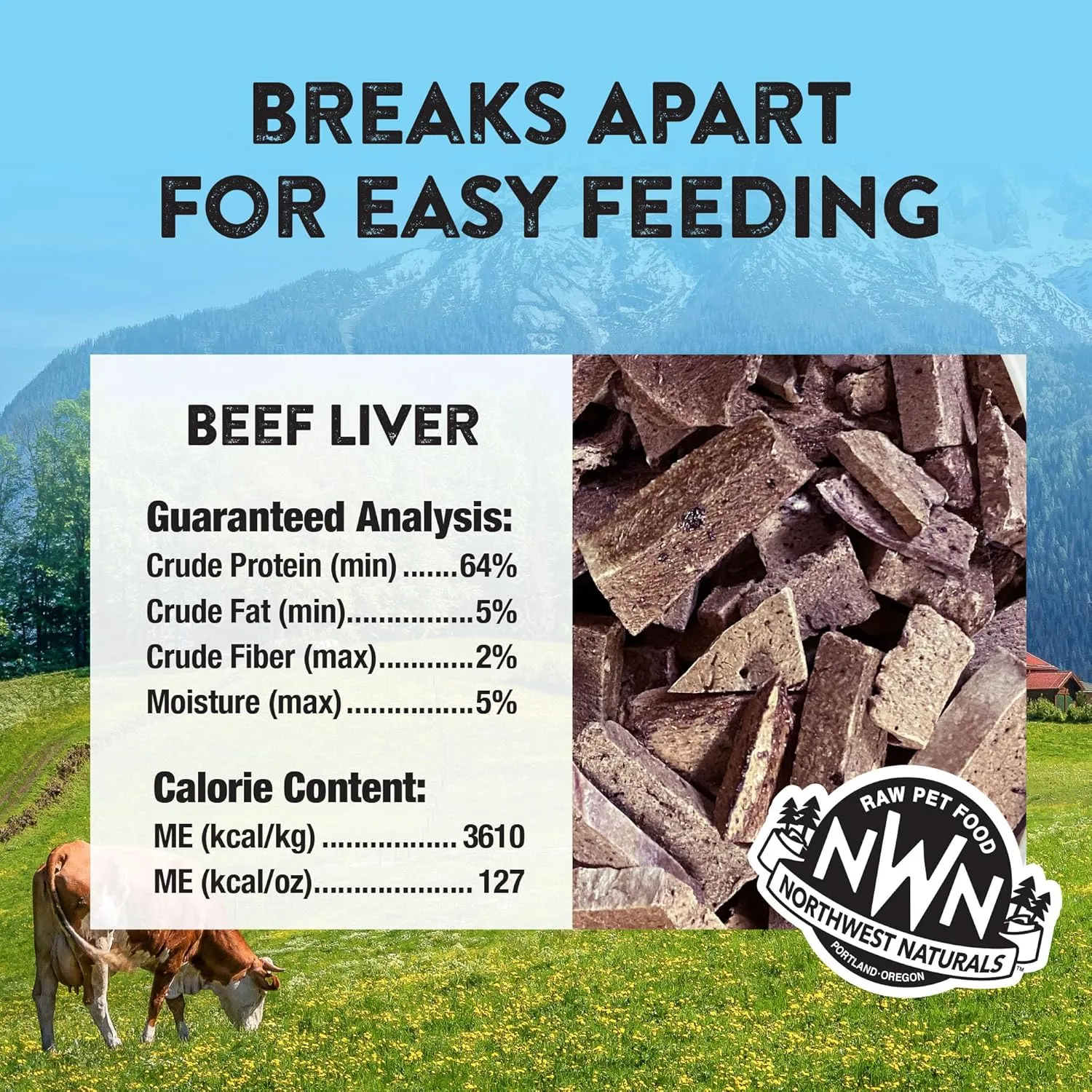 Northwest Naturals Raw Rewards Freeze-Dried Beef Liver Treats for Dogs and Cats - Bite-Sized Pieces - Healthy, 1 Ingredient, Human Grade Pet Food, All Natural - 3 Oz