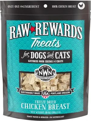 Northwest Naturals Raw Rewards Freeze-Dried Chicken Breast Treats for Dogs and Cats - Bite-Sized Pieces - Healthy, 1 Ingredient, Human Grade Pet Food, All Natural - 10 Oz