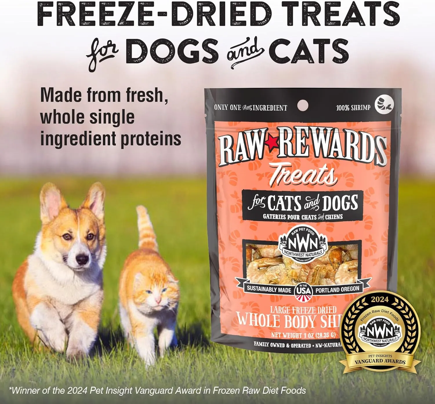 Northwest Naturals Raw Rewards Freeze-Dried Shrimp Treats for Dogs and Cats - Bite-Sized Pieces - Healthy, 1 Ingredient, Human Grade Pet Food, All Natural - 1 Oz