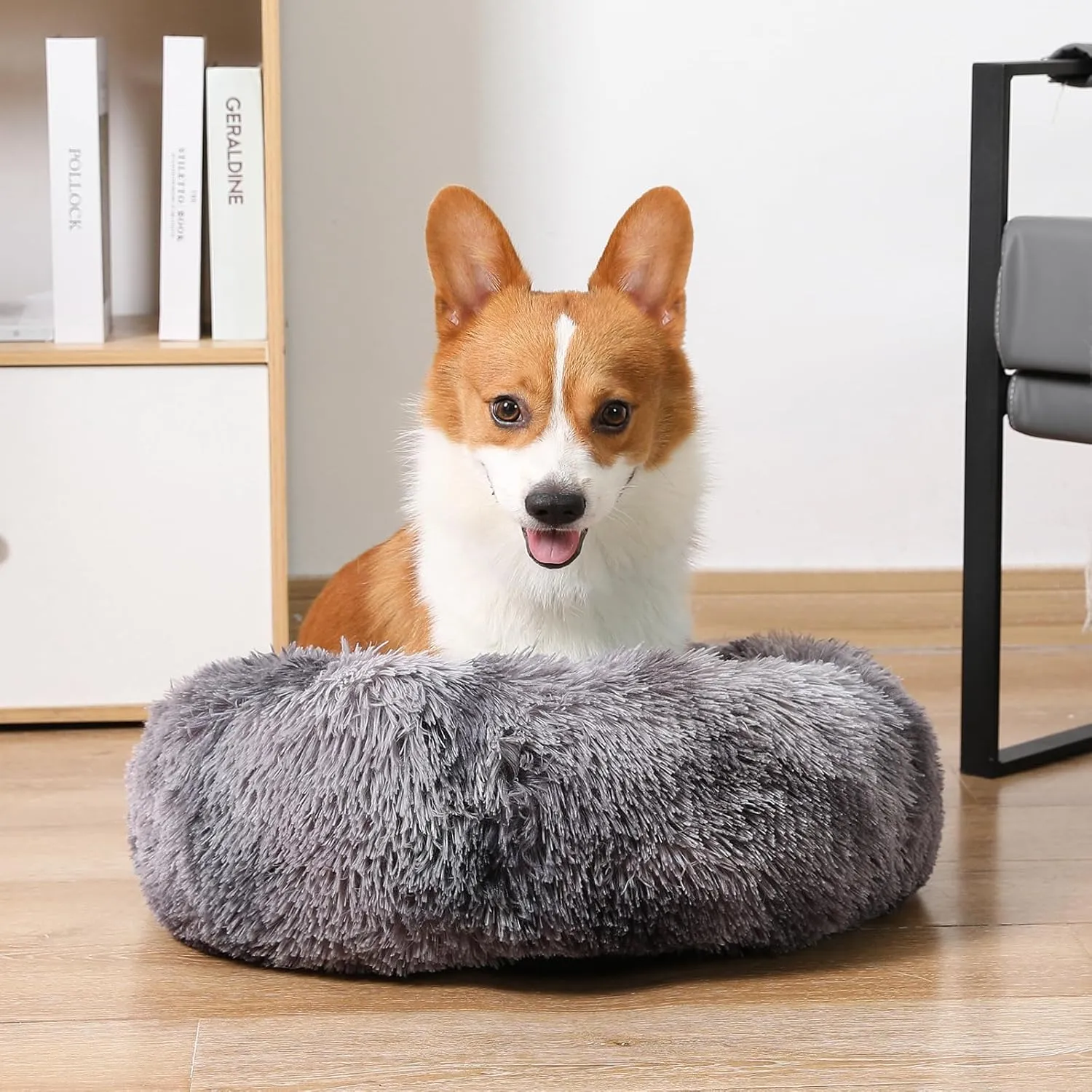 NOYAL Calming Donut Dog Bed for Small to Medium Dogs & Cats - Plush Faux Fur Anti-Anxiety Pet Bed with Machine Washable Cover & Non-Slip Base