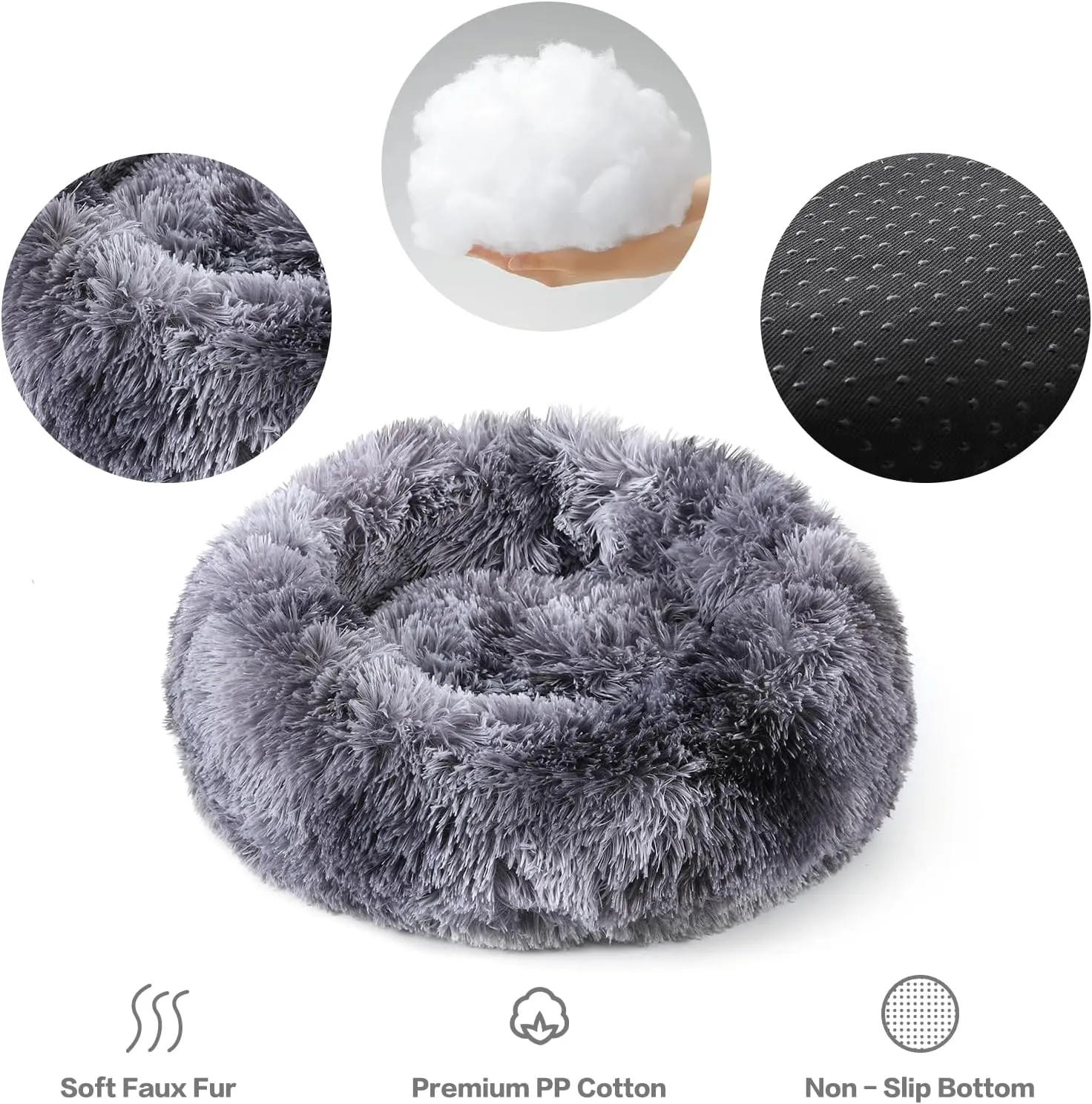 NOYAL Calming Donut Dog Bed for Small to Medium Dogs & Cats - Plush Faux Fur Anti-Anxiety Pet Bed with Machine Washable Cover & Non-Slip Base