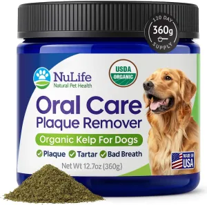 NuLife Natural Pet Health Dog Teeth Cleaning Powder, Dog Plaque and Tartar Remover, Bad Breath Treatment for Dogs with USDA Organic Sea Kelp Powder, Dog Dental Care Made Easy, for All Ages, 12 oz