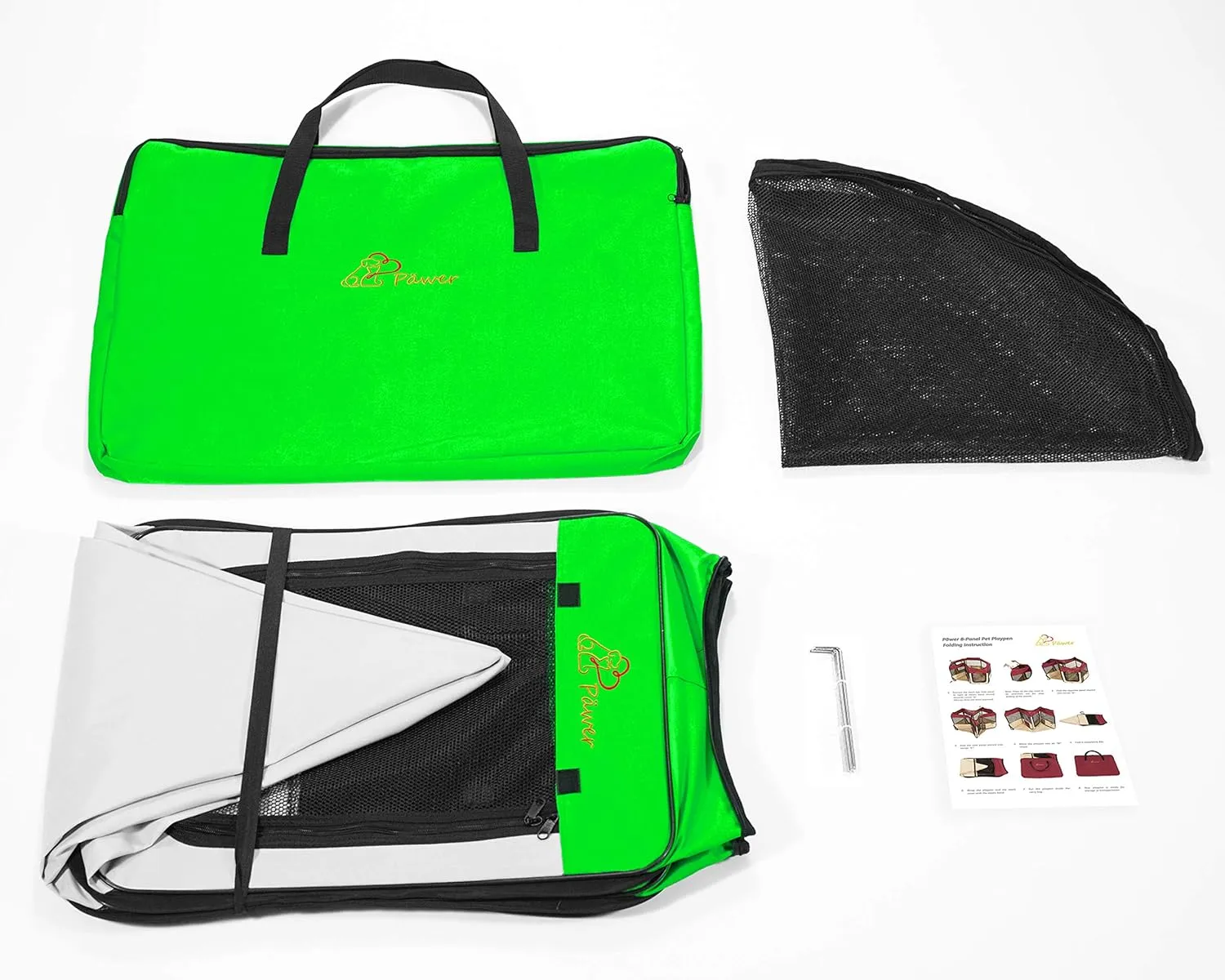 Pawer 3618.5 8-Panel Foldable Pet Playpen, Bright Green Grey, Personalize Embroidery Fabric Piece Available, for Cat/Dog/Puppy, 600D Oxford Cloth Portable Indoor & Outdoor Kennel with Carry Bag