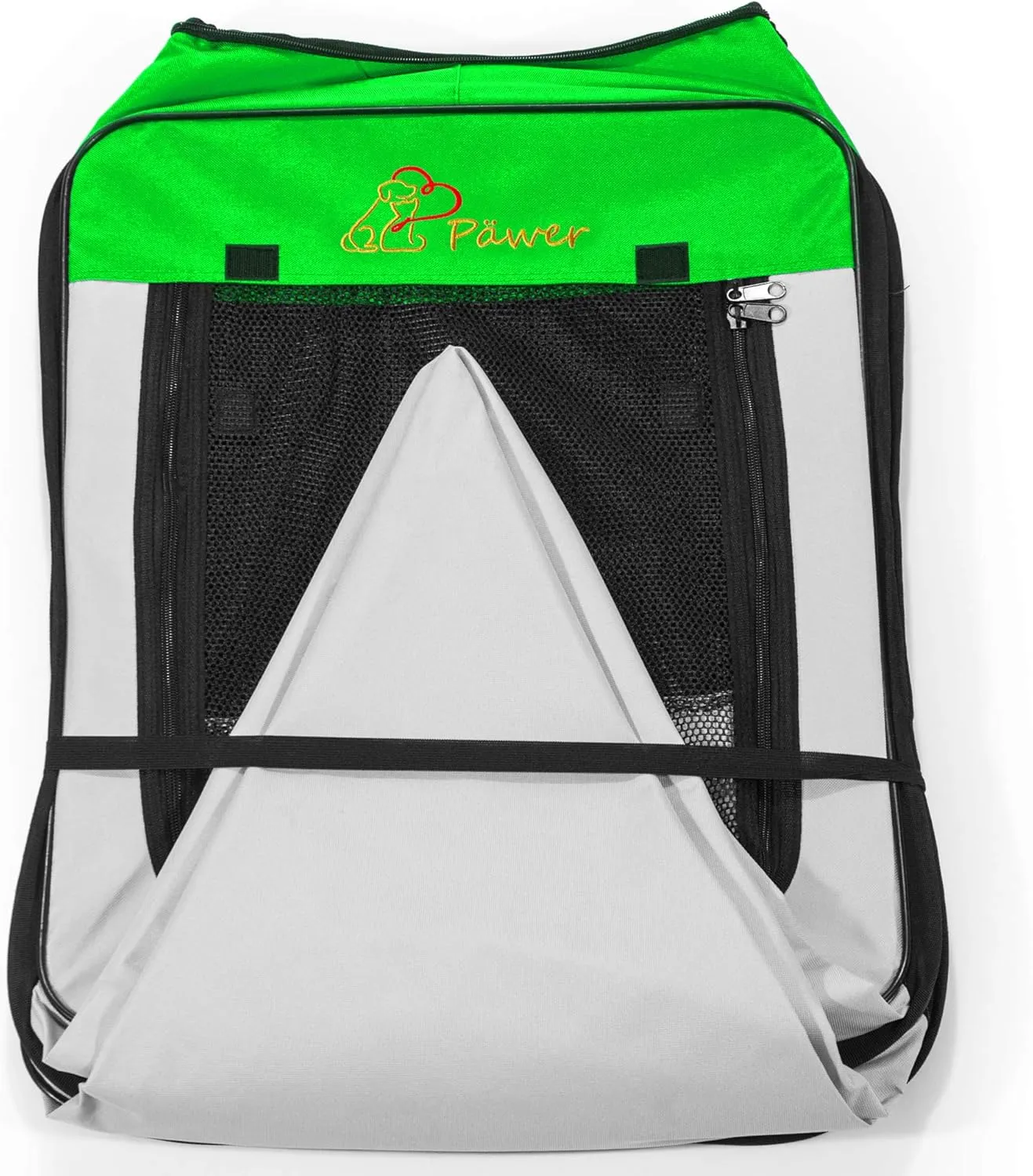 Pawer 3618.5 8-Panel Foldable Pet Playpen, Bright Green Grey, Personalize Embroidery Fabric Piece Available, for Cat/Dog/Puppy, 600D Oxford Cloth Portable Indoor & Outdoor Kennel with Carry Bag