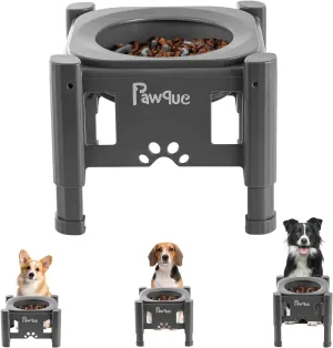 Pawque 35oz Elevated Slow Feeder Dog Food Bowls with Adjustable Stand (3 Heights 6.1", 7.7", 9.3"), Raised Dog Bowls for Medium and Small Breed Dogs Cats, Non Slip Rubber & Mess Proof