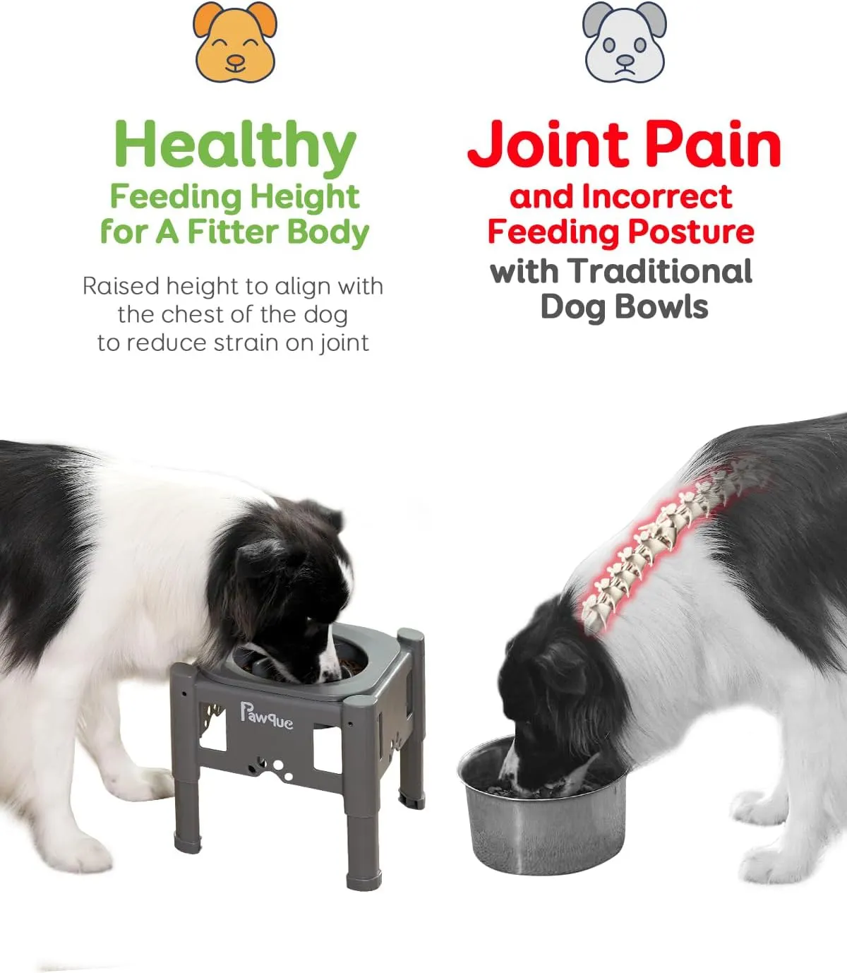 Pawque 35oz Elevated Slow Feeder Dog Food Bowls with Adjustable Stand (3 Heights 6.1", 7.7", 9.3"), Raised Dog Bowls for Medium and Small Breed Dogs Cats, Non Slip Rubber & Mess Proof